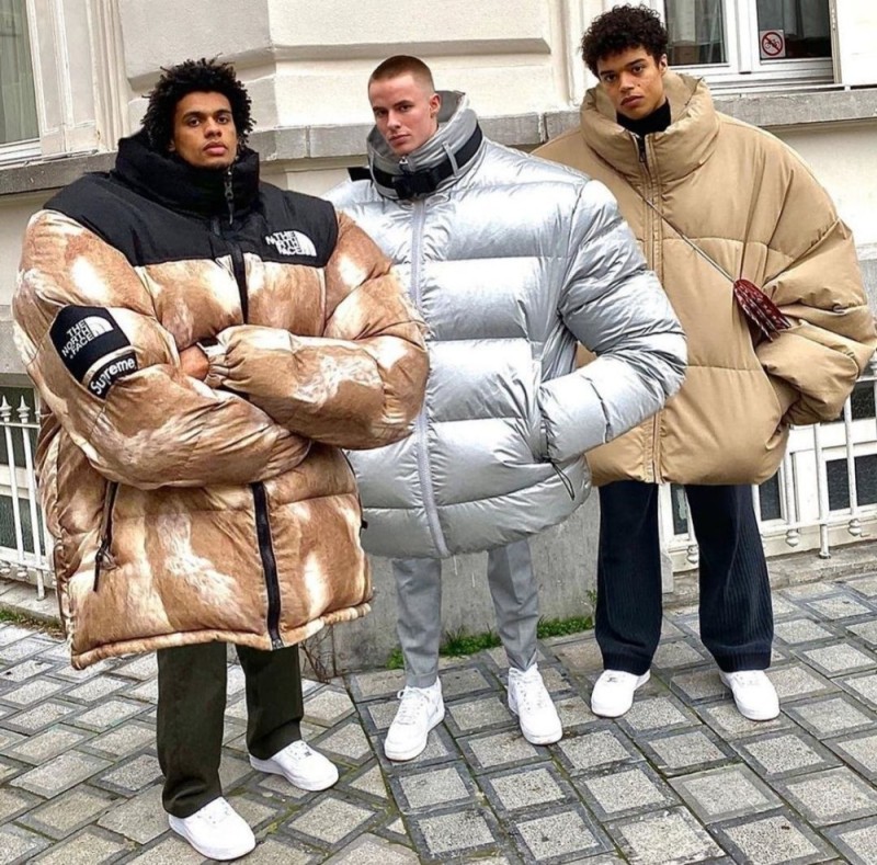 Create meme: funny down jacket, oversize down jacket, the north face 700 supreme down jacket
