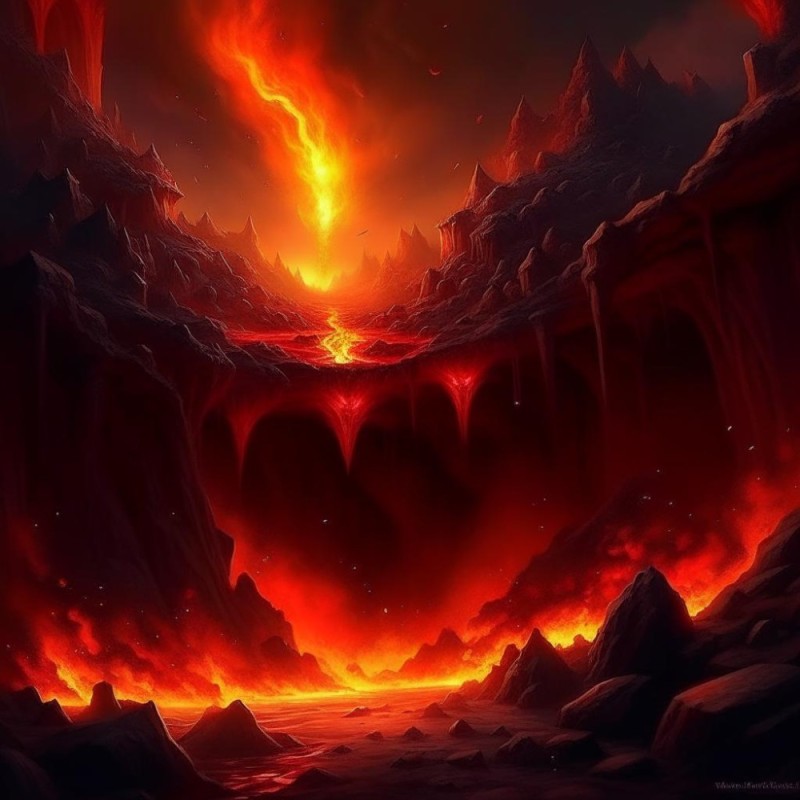 Create meme: volcano art, hellscape, darkness