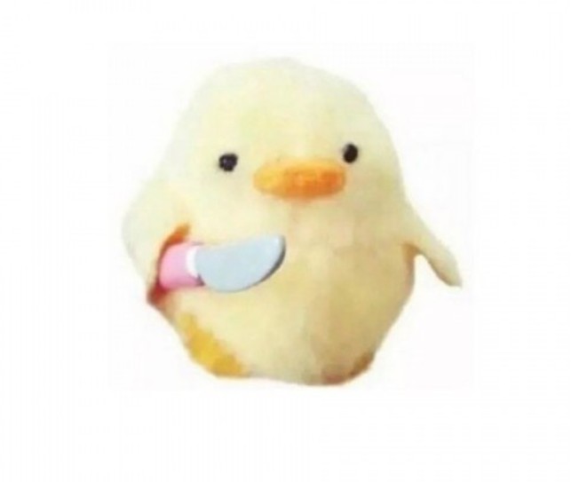 Create meme: duck with a knife, duck with a knife, meme chick with a knife