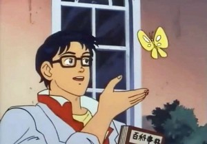 Create meme: anime, this bird meme, meme with butterfly anime