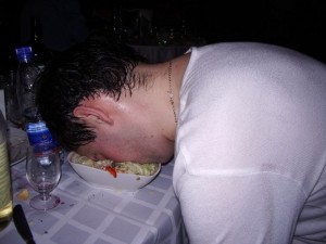 Create meme: pictures drunken men, face into the salad, sleeping face in a salad