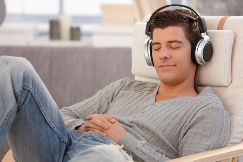 Create meme: the man in the earphones, a man with headphones, I'm listening to music