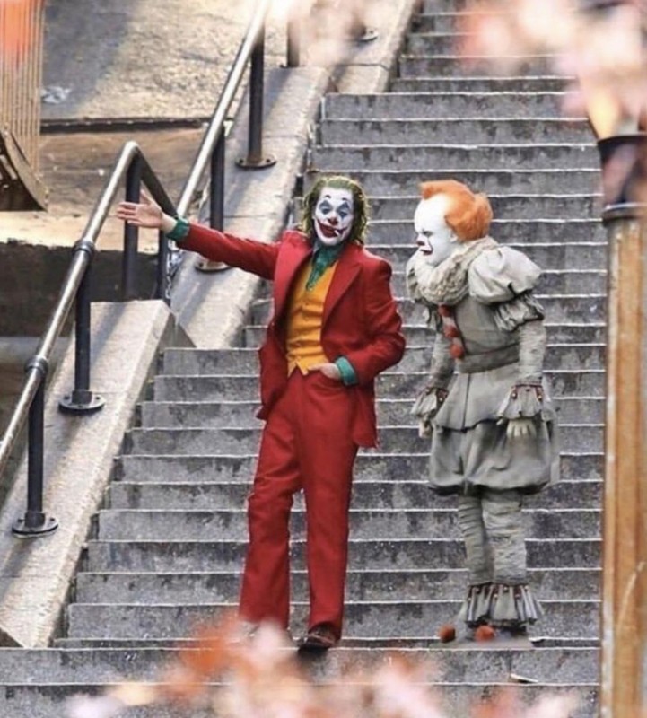 Create meme: Joker and Pennywise on the stairs, joker and pennywise, the Joker on the stairs