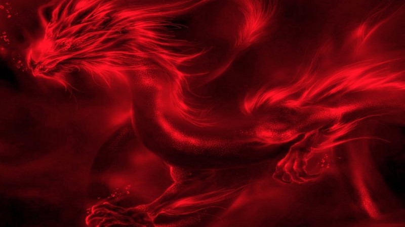 Create meme: red background with fire, neon dragon, fire dragon