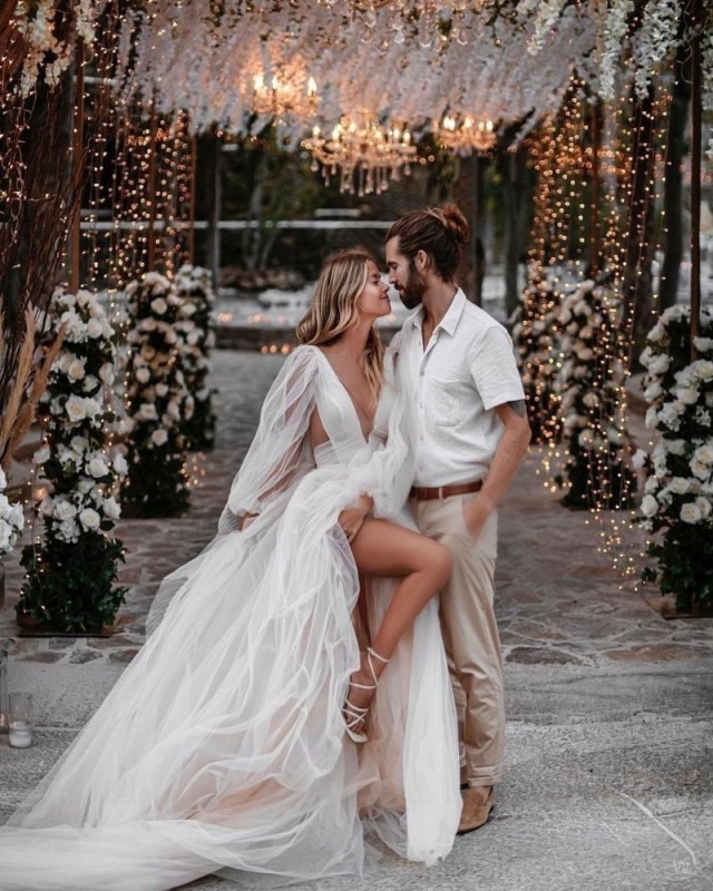 Create meme: couple wedding, wedding photo shoot, boho wedding dress