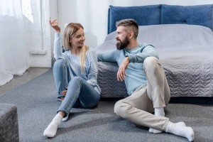 Create meme: young couple, feet, a bearded man