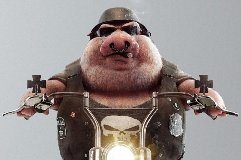 Создать мем: свинья, свинья в каске, брутальная свинья
