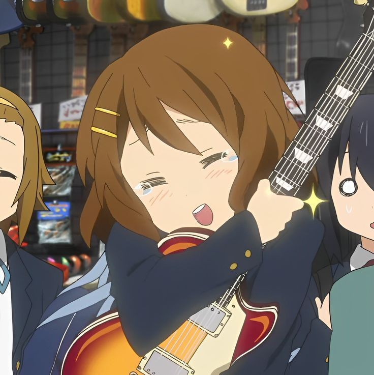 Создать мем: аниме, юи хирасава, юи с гитарой