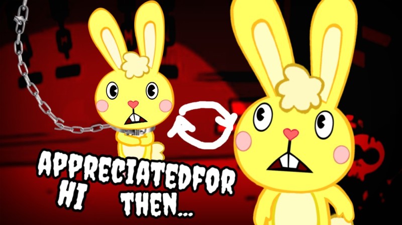 Create meme: yellow hare happy tree friends, happy tree friends yellow rabbit, cuddles happy tree friends