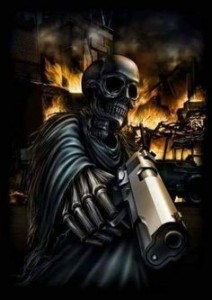 Создать мем: череп фэнтези, скелет с пистолетом, скелет с оружием