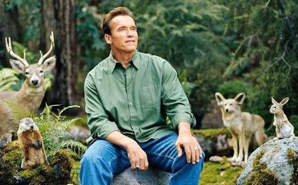 Create meme: schwarzenegger in nature, Schwarzenegger on the nature of the meme, meme arnold schwarzenegger in the woods