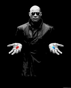Create meme: two tablets, two pills red and blue, the matrix