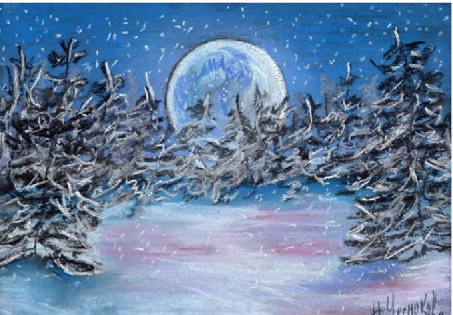 Создать мем: правополушарная живопись северное сияние, зимний пейзаж рисунок, рисование зимний пейзаж