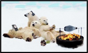 Create meme: polar bear, bears on the barbecue in the winter, barbecue in winter, funny
