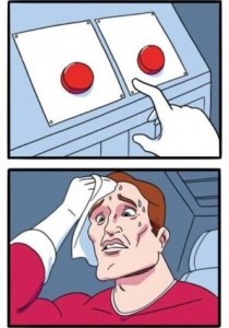 Create meme: button meme, difficult choice, the meme with the two buttons template