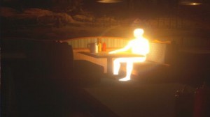 Create meme: meme man glow sitting, glowing people, people