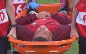 Create meme: Cristiano Ronaldo, cristiano ronaldo, on a stretcher