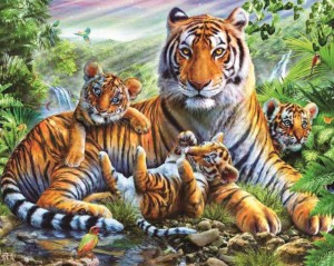 Создать мем: пазл тигр рыжий кот, тигр с тигренком, тигр большой
