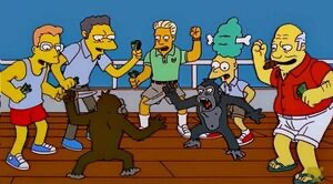 Создать мем: мем симпсоны, обезьяна из симпсонов, симпсоны обезьяны с ножами