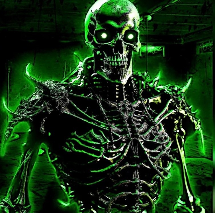 Создать мем: темнота, skeleton, зеленый череп