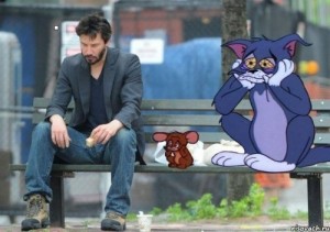 Create meme: Reeves sad Tom and Jerry