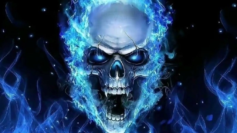 Создать мем: синее пламя, крутые черепа, огненный череп
