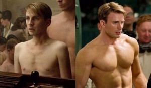 Create meme: captain America before and after, Steve Rogers before and after, Chris Evans the first avenger torso
