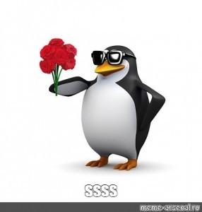 Create meme: meme penguin phone, the penguin with the phone, penguin with flowers