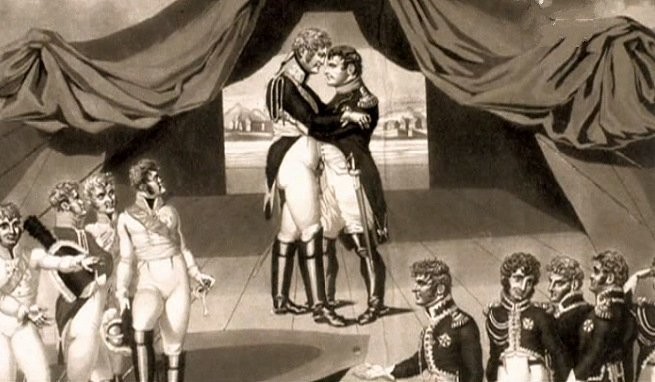 Create meme: Napoleon bonaparte and alexander 1, Alexander 1 and Bonaparte in Tilsit, napoleon and alexander 1 love