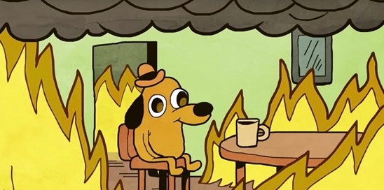 Create meme: dog in the burning house, meme of a dog in a burning house, a dog in a fire meme