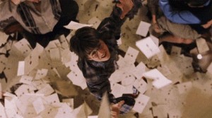 Create meme: GIF Harry threw letters, letter to Harry Potter, Harry Potter letter GIF