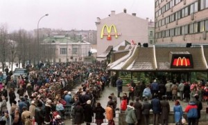Create meme: McDonald's on Pushkinskaya, the queue at the first McDonald's, first Moscow
