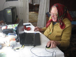 Create meme: retired, grandma, Granny at the computer photo