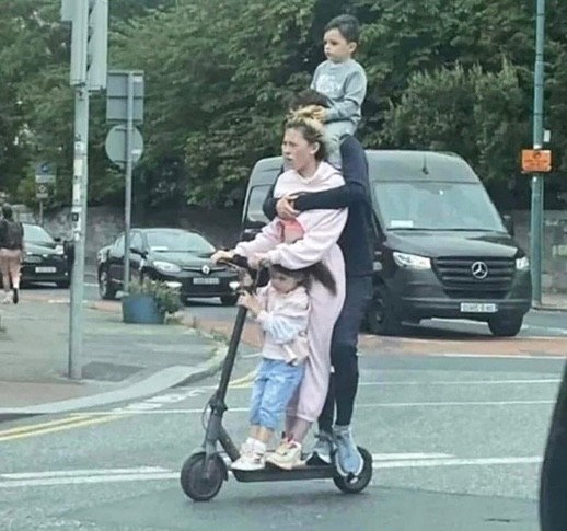 Create meme: family on scooters, people on scooters, on a scooter