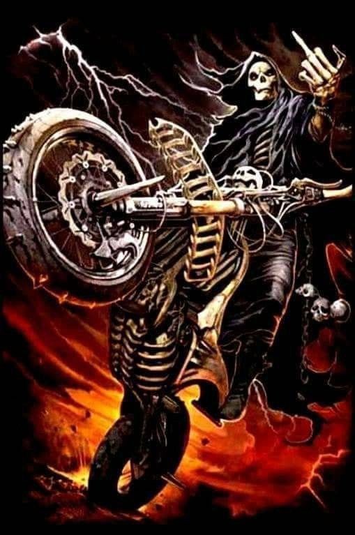 Create meme: art skeleton, a skeleton on a bike, art the ghost rider