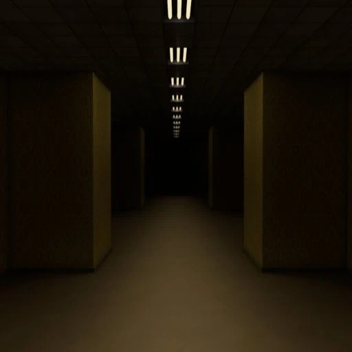 Создать мем: темный коридор освещение, длинный коридор, backrooms бесконечность