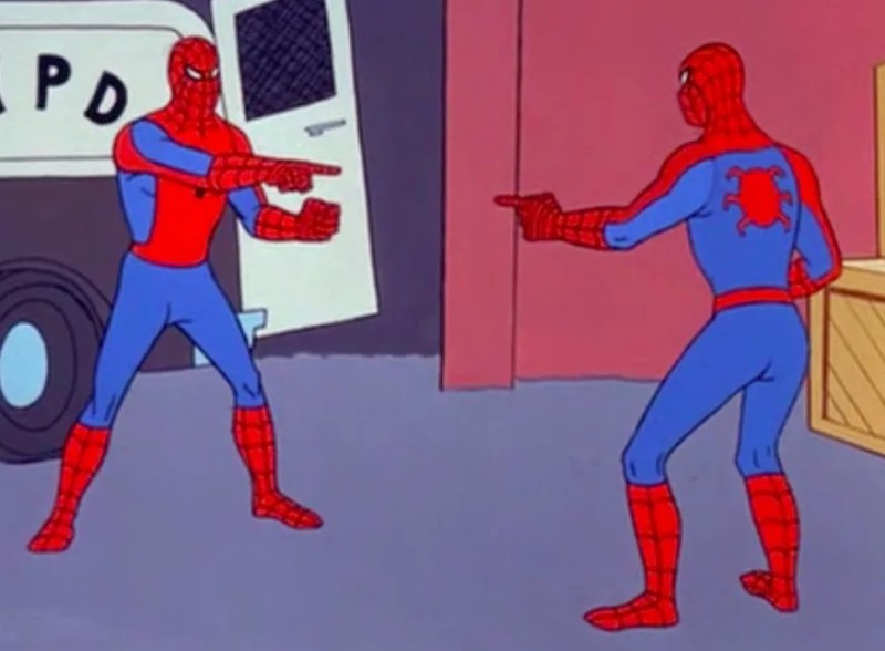 Create meme: two spider-men, meme 2 spider-man, meme two spider-man