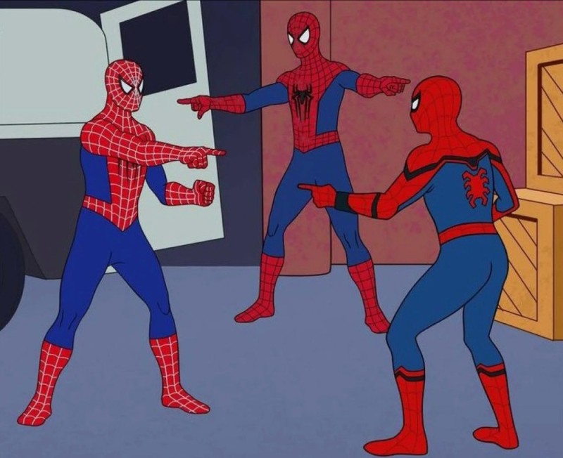 Создать мем: мем человек паук, мем 2 человека паука, 3 человека паука мем