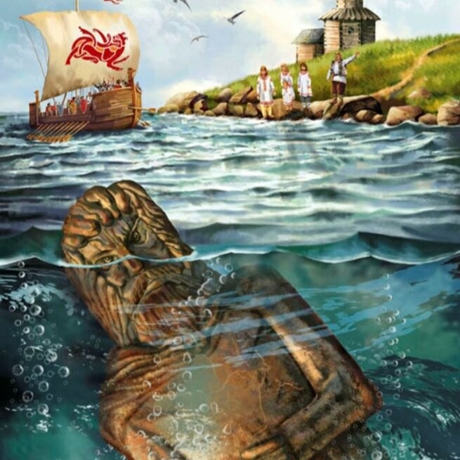 Create meme: The rook ship, The rook of the Slavs, the destruction of idols after the baptism of Russia