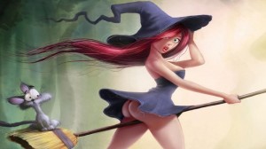 Создать мем: ведьма с метлой, аниме ведьмочка, ведьма абрахам мультфильм