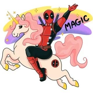 Create meme: deadpool stickers, deadpool, Deadpool with a unicorn