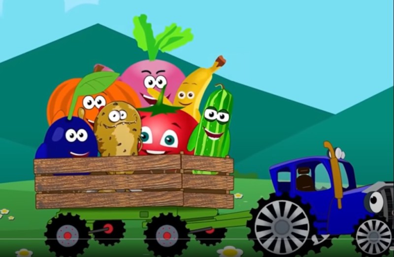 Create meme: blue tractor cartoon, cartoons about fruits and vegetables for children developing, cartoon about vegetables