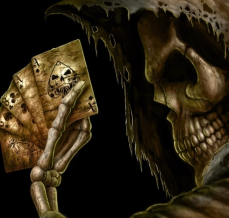 Создать мем: скелет картёжник, смерть с картами, скелет смерть