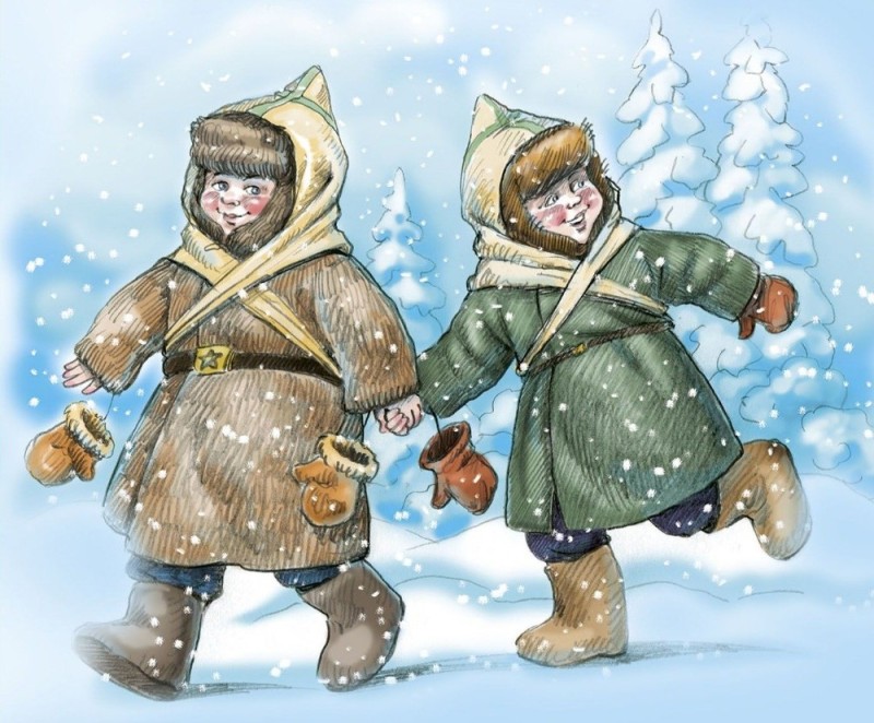 Create meme: Chuck and Huck, Chuk and Gek Gaidar, illustration winter