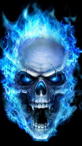 Create meme: skull, flaming skull, blue skull