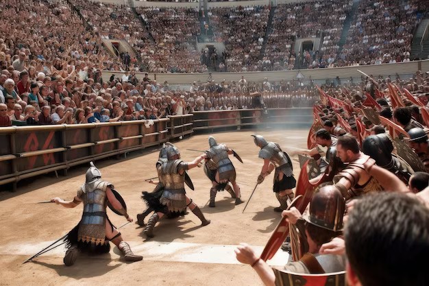 Create meme: Gladiator , gladiator in the arena, illustration