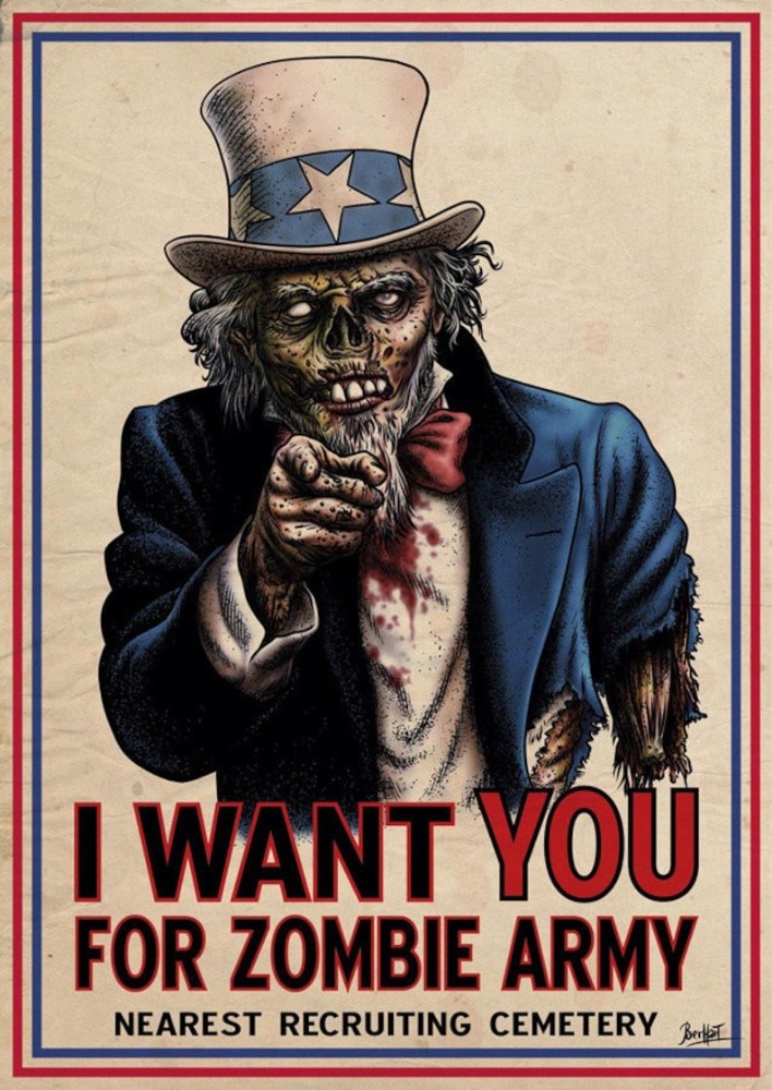 Create meme: uncle Sam poster, i want you , zombies in the office