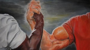 Create meme: figure , meme handshake, arm wrestling meme