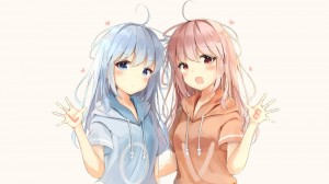 Create meme: two cute anime Chan, erromango Sensei background, Anime