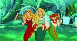 Create meme: cartoon heroes 3 and the king of the sea mermaid, three heroes and the king of the sea Nastasia, three heroes and the king of the sea Lyubava